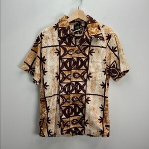 Vintage 50s 60s Hawaiian Holiday Loop Collar Printed Shirt Button Down Medium